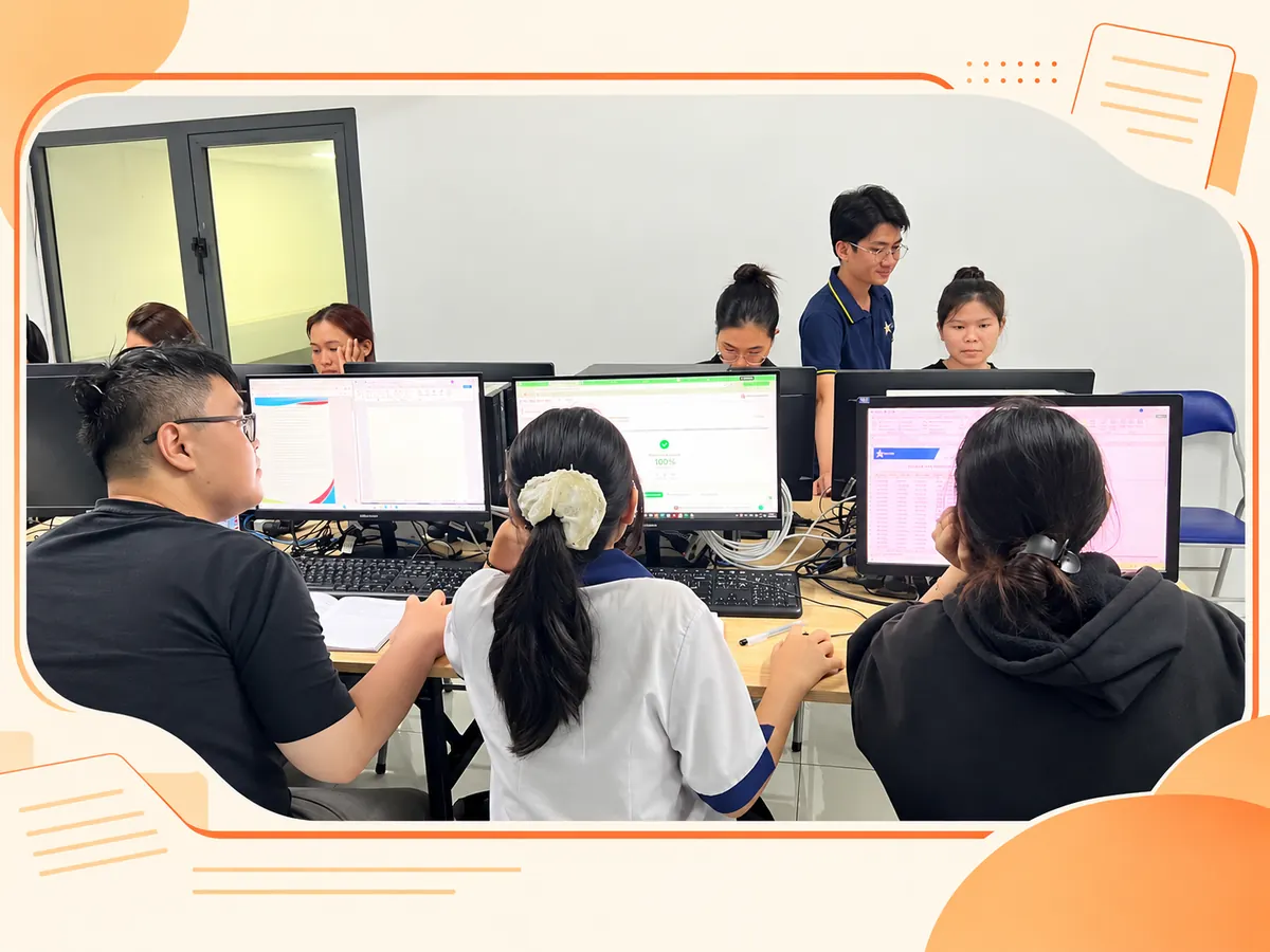 Ảnh minh họa thiết kế từ lớp tin học thực tế do chủ website cung cấp, dùng cho nội dung PowerPoint: trình bày một quy trình bằng các bước dễ theo dõi.